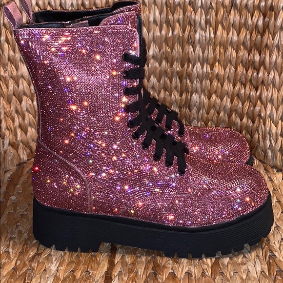 Dolls Kill Shoes Nib Pink Rhinestone Bling Boots Poshmark